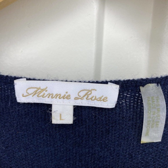 100% Cashmere Sleeveless Open Cardigan Sweater Large Navy Blue Minnie Rose - Picture 5 of 11